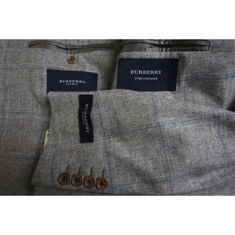 Burberry London Gray Blue Plaid 100% Pure Cashmere Sport Coat Jacket Sz 46R NEW